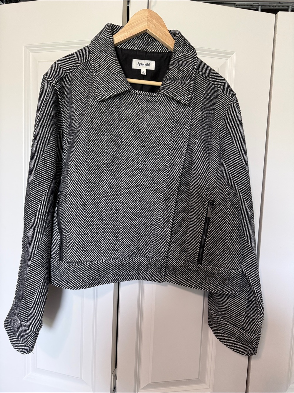 Splendid Black and White Herringbone Blazer Jacket